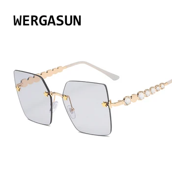 WERGASUN rhinestone okulary damskie moda kwadratowy Diament okulary Kryształ rocznika odcienie okulary UV400