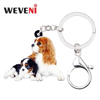 WEVENI Acrylic Cute Double Cavalier King Charles Spaniel Dog breloki breloki pierścienie torba samochodowe zawieszenia biżuteria dla kobiet dziewczyn
