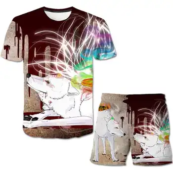 White dog god Series 3D Printed T-shirt Round Neck Short Sleeve Tees Boys Casual Girl T-shirt+ szorty kombinezony odzież poliester