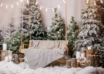 Widzę, że photography Christmas background interior with snow tree and a wooden bench new background photocall custom photo printed