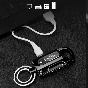 Wielofunkcyjny metalowy Elektroniczna zapalniczka LED keychain papieros turbo zapalniczki otwieracz do butelek USB ładowanie odkryty narzędzie przetrwania