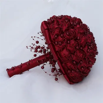 WifeLai-piękny perłowy Бисерный bukiet panny młodej ciemno-czerwona jedwabna Róża Bridal Bridesmaid trzyma bukiet kwiatów de noiva W3018A