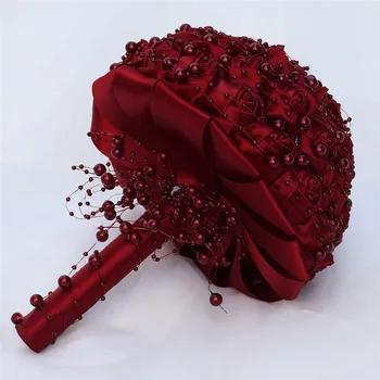 WifeLai-piękny perłowy Бисерный bukiet panny młodej ciemno-czerwona jedwabna Róża Bridal Bridesmaid trzyma bukiet kwiatów de noiva W3018A