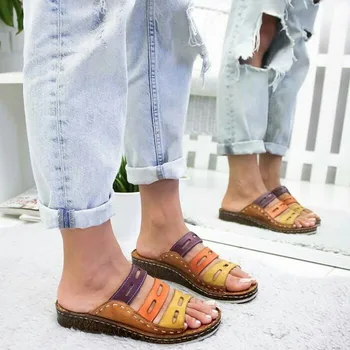 WIGQCY nowe damskie buty na płaskiej podeszwie kolor odpowiednie sandały Roman Şile Klin pięty muffin na dole sandały Damskie duży rozmiar 35-43 D481