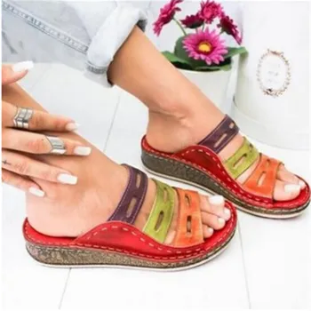 WIGQCY nowe damskie buty na płaskiej podeszwie kolor odpowiednie sandały Roman Şile Klin pięty muffin na dole sandały Damskie duży rozmiar 35-43 D481