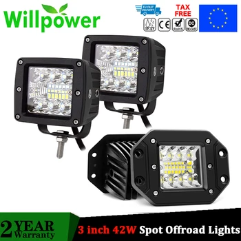 Willpower Flush Mount 42W Spot 3 inch LED Work Light Offroad ATV UTV SUV Car Truck LED Pods Cube 4X4 Driving Lamp zderzak 12V 24V