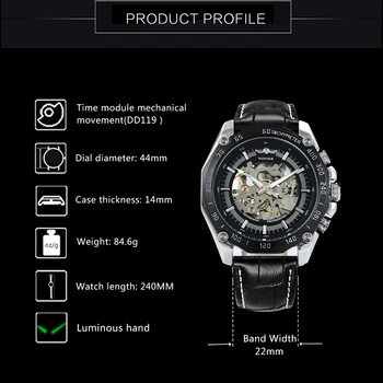 WINNER Luxury Brand Cool Black automatyczne mechaniczne zegarki męskie szkielet duża tarcza moda casual Skórzany pasek zegarek reloj