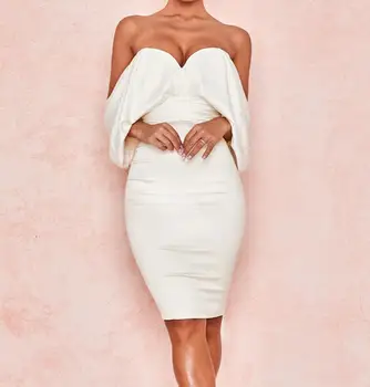 Wiosenna Luksusowy Sexy Oparcie Z Otwartymi Ramionami Koronki Białe Sukienki 2020 Designerskie Moda Sukienka Vestido