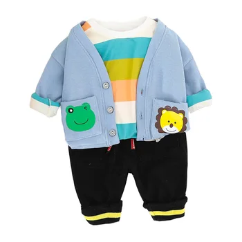 Wiosna, jesień, modna odzież dziecięca Baby Boys Girls Cartoon Jacket t-shirt w paski spodnie 3 szt./kpl. dzieci dziecięcy codzienne dresy