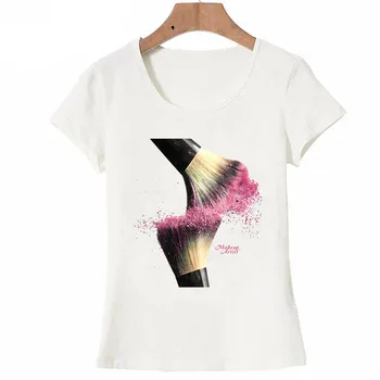 Wizażystka projekt koszulki letnia moda damska koszulka zabawny makijaż pędzla kolorowe sztuki t-shirt szczyty dorywczo kobieta słodkie trójniki