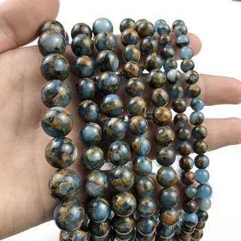 WLYeeS Nepal kamień naturalny niebieski złoty przez cały spacer luźne koraliki do biżuterii bransoletka DIY wybrać rozmiar 4 6 8 10 12 mm 15