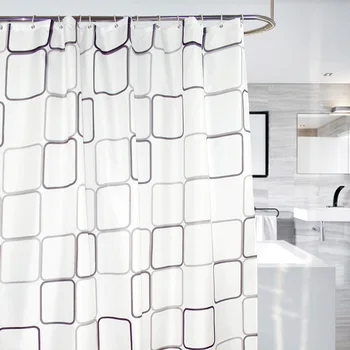 Wodoodporne zasłony łazienkowe Biała kwadratowa kratka prysznicowa zasłona pokrywa wanny jest bardzo duża szeroka 12 Haczyków rideau de douche