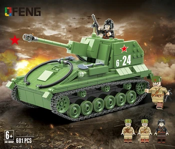 Wojskowy SU-76М czołg żołnierzy broń klocki pasują budowlane WW2 czołg cegły armia 100085 zabawki dla dzieci, prezenty Buidling zestawy