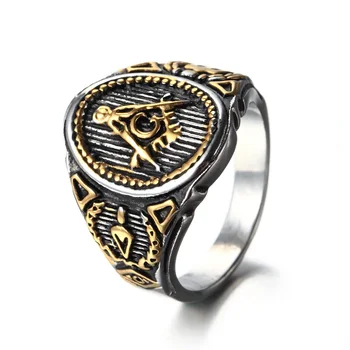 Wolnomularstwo męskie chłopcy złoto srebro kolor wolny Kamieniarz 316L stal nierdzewna масонское nowe pierścień męskie biżuteria