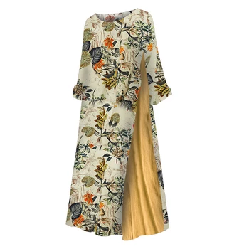 Wolny struś jesień sukienka zima trzy czwarte sukienka kwiatowy print Boho plaża bawełna kobiety sukienka Vestidos 807