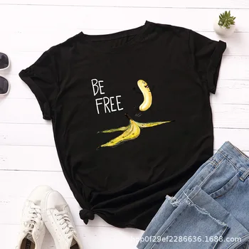 Women Funny Banana Print T-shirt Harajuku Chic oversize Summer Tshirt Casual Aesthetic Cartoon Tops Cute Vegan Cotton Tee Shirt