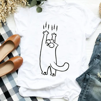 Women Lady Cat Watercolor Short Sleeve 90s Fashion Print T Shirt Tee for Womens Clothes Tshirt Female Top Graphic T-shirt