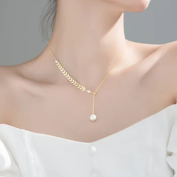 WOOZU moda koreański piękny uroczy pszenny kłos Pearl łańcuch wisiorek naszyjnik dla kobiet elegancki ślubny prezent urodzinowy biżuteria