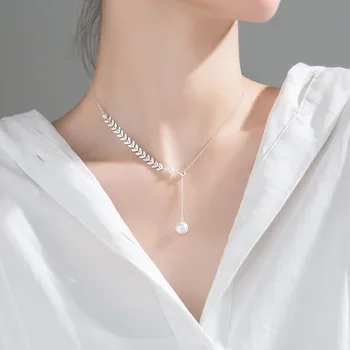 WOOZU moda koreański piękny uroczy pszenny kłos Pearl łańcuch wisiorek naszyjnik dla kobiet elegancki ślubny prezent urodzinowy biżuteria
