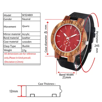 Wskaźnik świetlny Zebrawood zegarek dla mężczyzn Kwarcowy zegarek z prawdziwej skóry zegarek męski sekundy małe pokrętło reloj masculino
