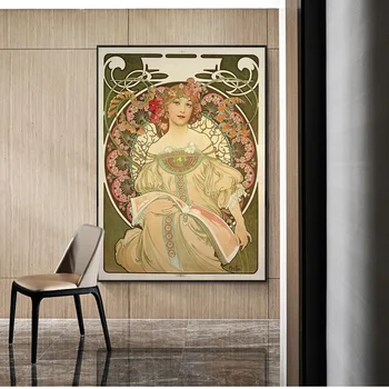 Wspaniały modern słynne obrazy Alfonsa Muchy płótno artystyczne plakaty i grafiki Mucha artystyczne wzory do dekoracji ścian w salonie