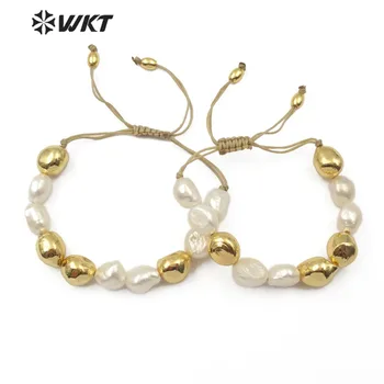 WT-B454 naturalne słodkowodne perły bransoletka białe perły złota окунутый jeden handmade koraliki bransoletka perła biżuteria wdzięku