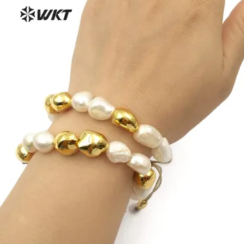 WT-B454 naturalne słodkowodne perły bransoletka białe perły złota окунутый jeden handmade koraliki bransoletka perła biżuteria wdzięku