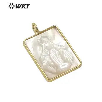 WT-JP234 Amazing fashion gold bezel single loop mother of God pendant shinning mop shell virgin mary pendant