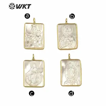 WT-JP234 Amazing fashion gold bezel single loop mother of God pendant shinning mop shell virgin mary pendant