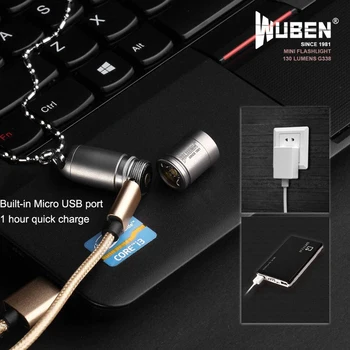 WUBEN G338 Mini latarka led Micro USB, Akumulator Brelok latarka титановое metalowy naszyjnik światło z baterią 10180
