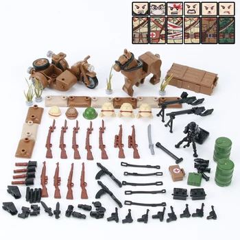 WW2 broń wojskowa akcesoria bloki WW2 Związek Radziecki, armia, żołnierze cyfry broń hełm części cegły zabawki dla dzieci