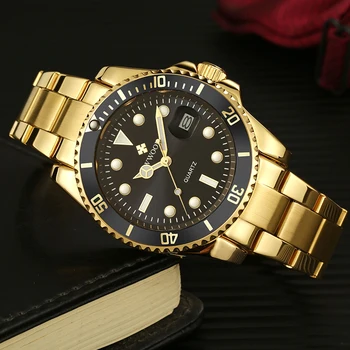 WWOOR znane marki luksusowe złote zegarki męskie casual, sport, nurkowanie zegarek kwarcowy zegarek męski zegarek ze stali nierdzewnej Man Reloj Hombre