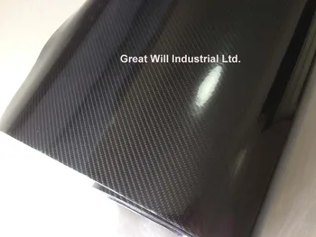 Wysoka błyszczący 5D włókna węglowego Vinyl film film chłodzony wydaniem błyszczący węglowa 5D Czarna motoryzacja owinąć, jak prawdziwy węgiel 1.52*20 m/rolka