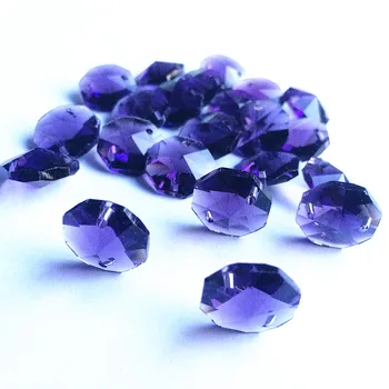 Wysokiej jakości 100szt fioletowy 14 mm Crystal octagon żyrandol części w dwóch otworach (darmowe pierścienie) Diy Nici Szklane Kulki Garland