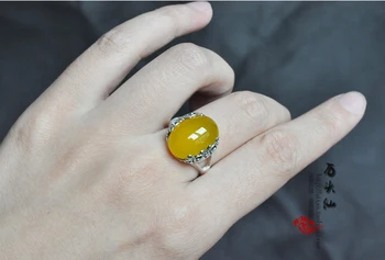 Wysokiej jakości 925 srebro biżuteria kobiety handmade naturalny żółty chalcedon Kobiet pierścienie dziewczyny rocznika богемные pierścień prezent