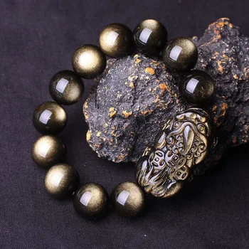 Wysokiej jakości autentyczne czarne złoto naturalny Obsydian bransoletki PiXiu Single Lap Lucky For Men Women Energy Stone bransoletka biżuteria