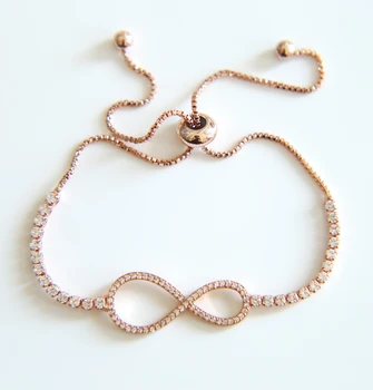 Wysokiej jakości bling infinity charm stołowy cz łańcuch moda biżuteria różowe złoto kolor regulacji rozmiaru najlepszy prezent cz bransoletka infinity