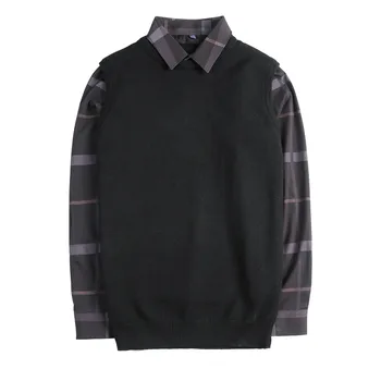 Wysokiej jakości czarny/szary swetry, zimowe swetry mężczyźni formalna odzież damska z długim rękawem casual koszula Сплайсированные dzianiny Pull Homme 3XL
