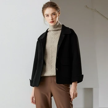 Wysokiej jakości dwustronny płaszcz średniej długości 2020 jesień zima nowy kobiecy płaszcz кашемировая wełniana tkanina