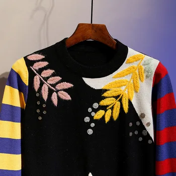 Wysokiej Jakości Kobiety Elegancki Design Kolorowy Sweter W Stylu Raczej Luksusowym, Elastycznej Dzianiny Embrodiery Sukienka Sweter