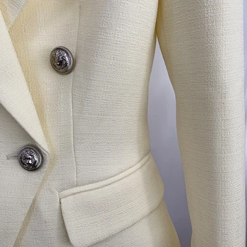 Wysokiej jakości najnowszy 2020 klasyczny design kurtki damskie srebrne Lwi guziki, dwurzędowy Slim Fit teksturowane marynarka kurtki