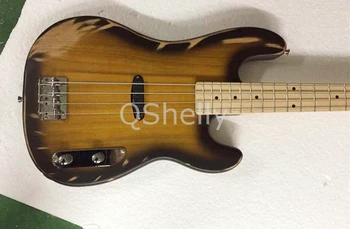 Wysokiej jakości QShelly custom relic 4 strings old used, vintage faded electric bass guitar ash body p bass musical instruments shop