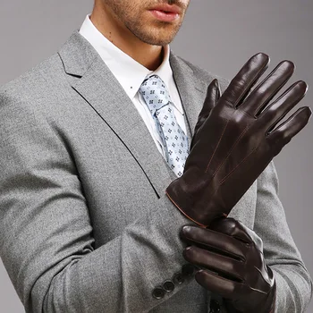 Wysokiej jakości skóra naturalna rękawiczki dla mężczyzn ciepła zima ekran dotykowy owczej skóry rękawice moda szczupły nadgarstek jazdy EM011NC3