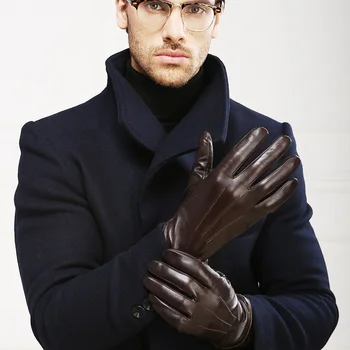 Wysokiej jakości skóra naturalna rękawiczki dla mężczyzn ciepła zima ekran dotykowy owczej skóry rękawice moda szczupły nadgarstek jazdy EM011NC3