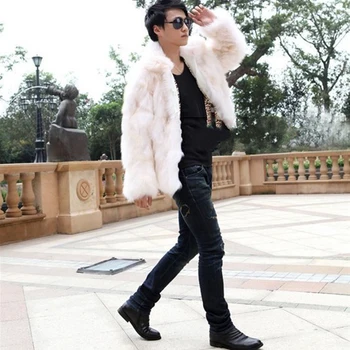 Wysokiej jakości sztucznego futra płaszcz dla mężczyzn zima gęstnieje ciepły krótki styl odzieży, wyrobów futrzarskich, kurtka płaszcz jest miękki Lisie futro płaszcz czarny biały top