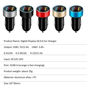 Wyświetlacz led Podwójny USB ładowarka samochodowa Uniwersalna telefon ładowarka samochodowa dla iPhone X XS Max Xiaomi A3 A2 10 Lite Samsung S20 S10 S9