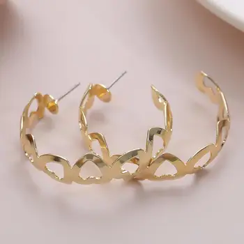 Wzrok.Z koreański hollow, miłość, Serce, Hoop kolczyki punk złoty kolor półkole zawias kolczyki dla kobiet biżuteria akcesoria