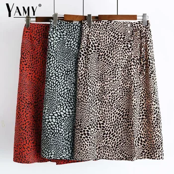Wzór koreańskiej spódnica przycisk owinąć spódnicę jesień hacki spódnica damska wysoka talia leopard print spódnica midi jesień zima 2019