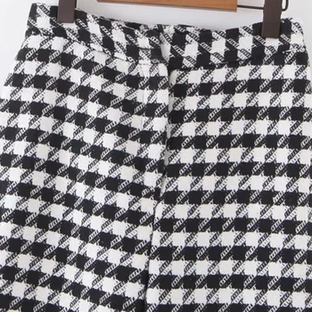 Wzór Stylowe Biurowe Odzież Houndstooth Proste Spodnie Kobiety 2020 Moda Wysoka Talia Zamek Fly Kieszeni Spodnie Damskie Do Kostki