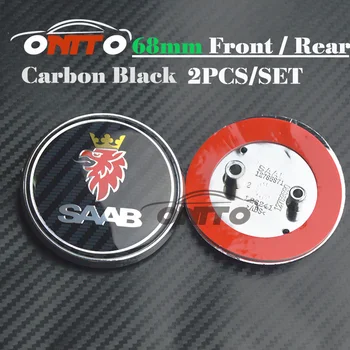 Włókno węglowe czarny 6 szt./lot 68 mm+62 mm dla SAAB logo maskę samochodu tylni znaczek logo emblemat auto akcesoria centrum koła samochodu okładka